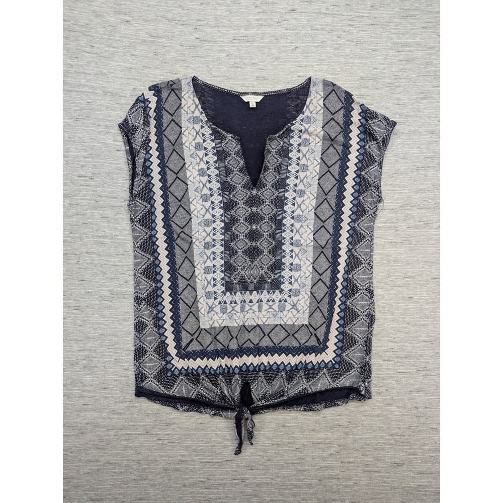 Lucky Brand Tie-Front Top Geometric Print XL Boho Tribal‎ Bandana Westeren